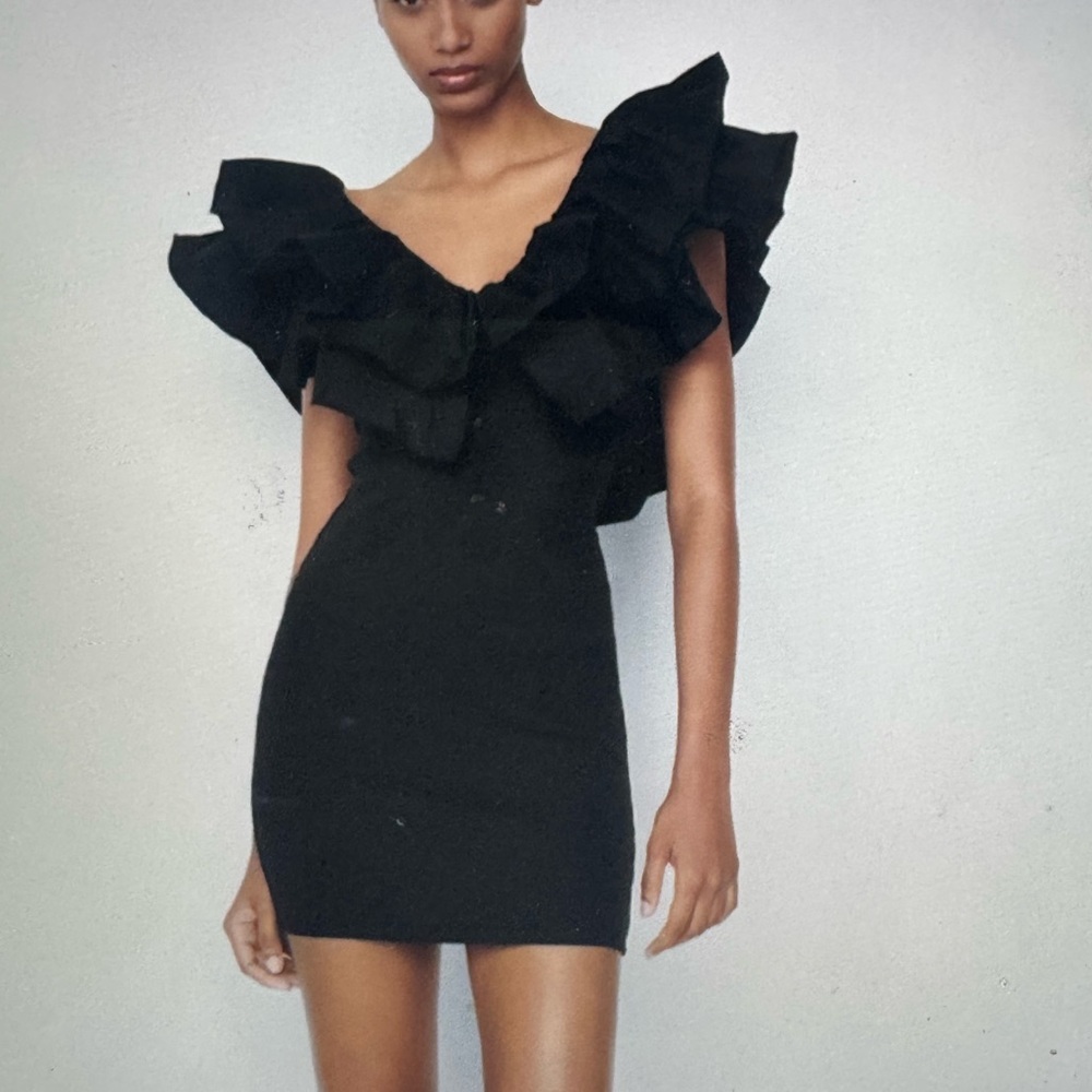 Zara Black Ruffled Mini Dress